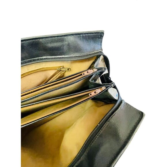 Vintage Shoulder Bag Black Leather Double Handle Strap 13" x 10" x 3 1/2" - Picture 9 of 16